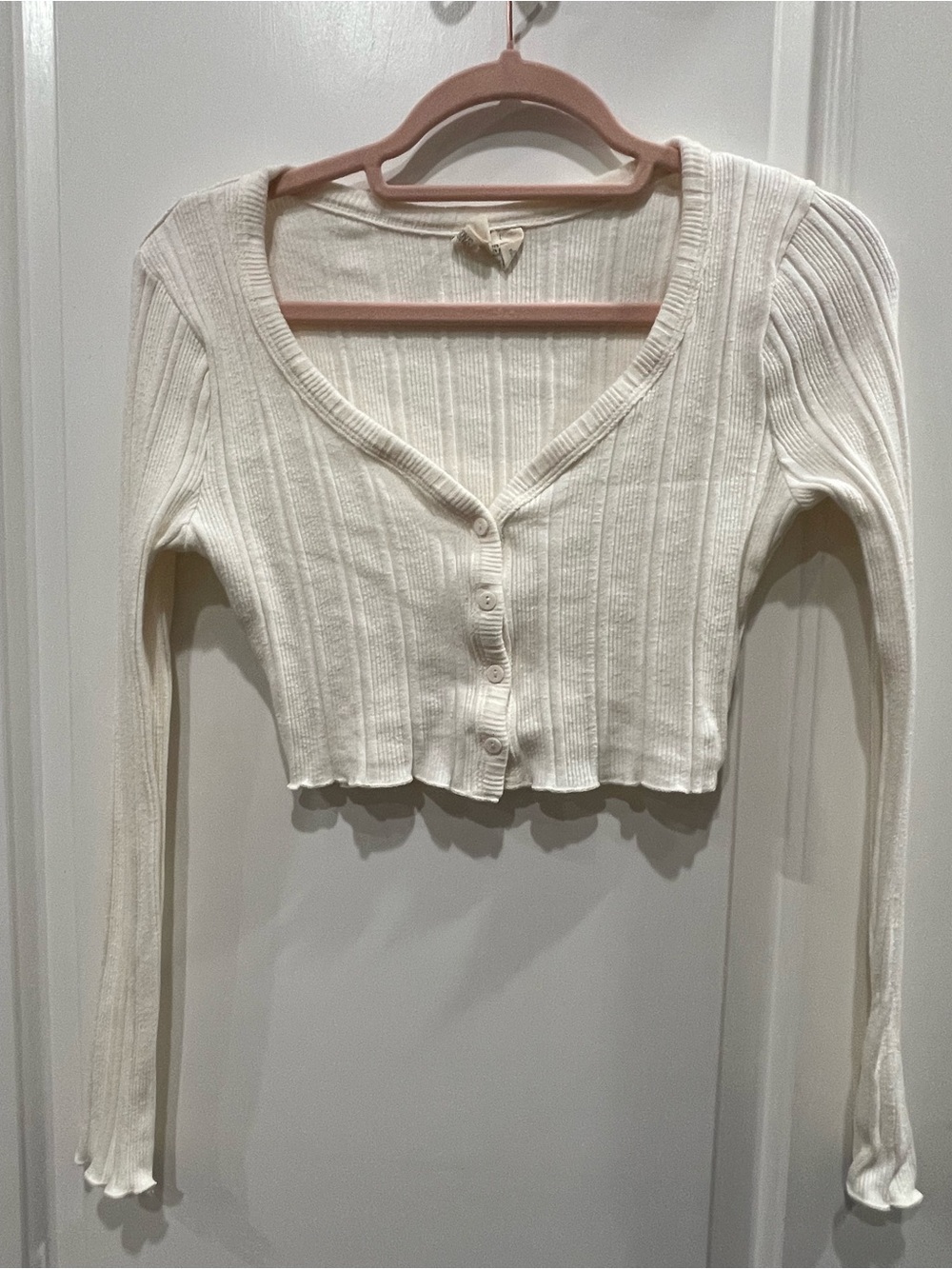 Daydreamer Cream Ribbed V-Neck Button Crop Top